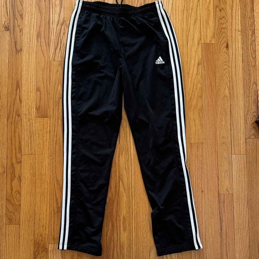 Adidas sz L Black Joggers with White Stripes zip at ankle great condition - Picture 1 of 7